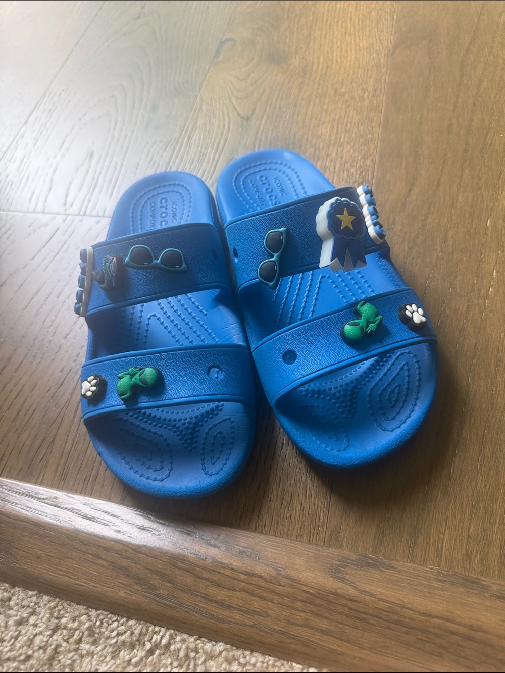 Crocs Blue Slide Sandals with Decorative Charms light one size 4M W6